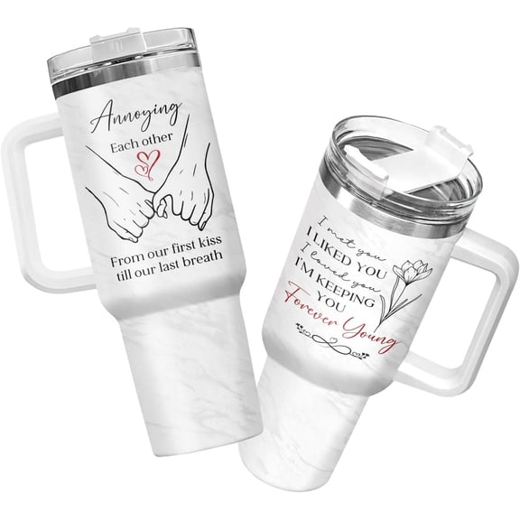 Matching Couple Tumbler with Lid & Straw, 40oz Vacuum Insulated Till Our Last Breath Coffee Mug, Valentine Wedding Anniversary Engagement Gifts for Her Him, Couple Gifts for Men Women
