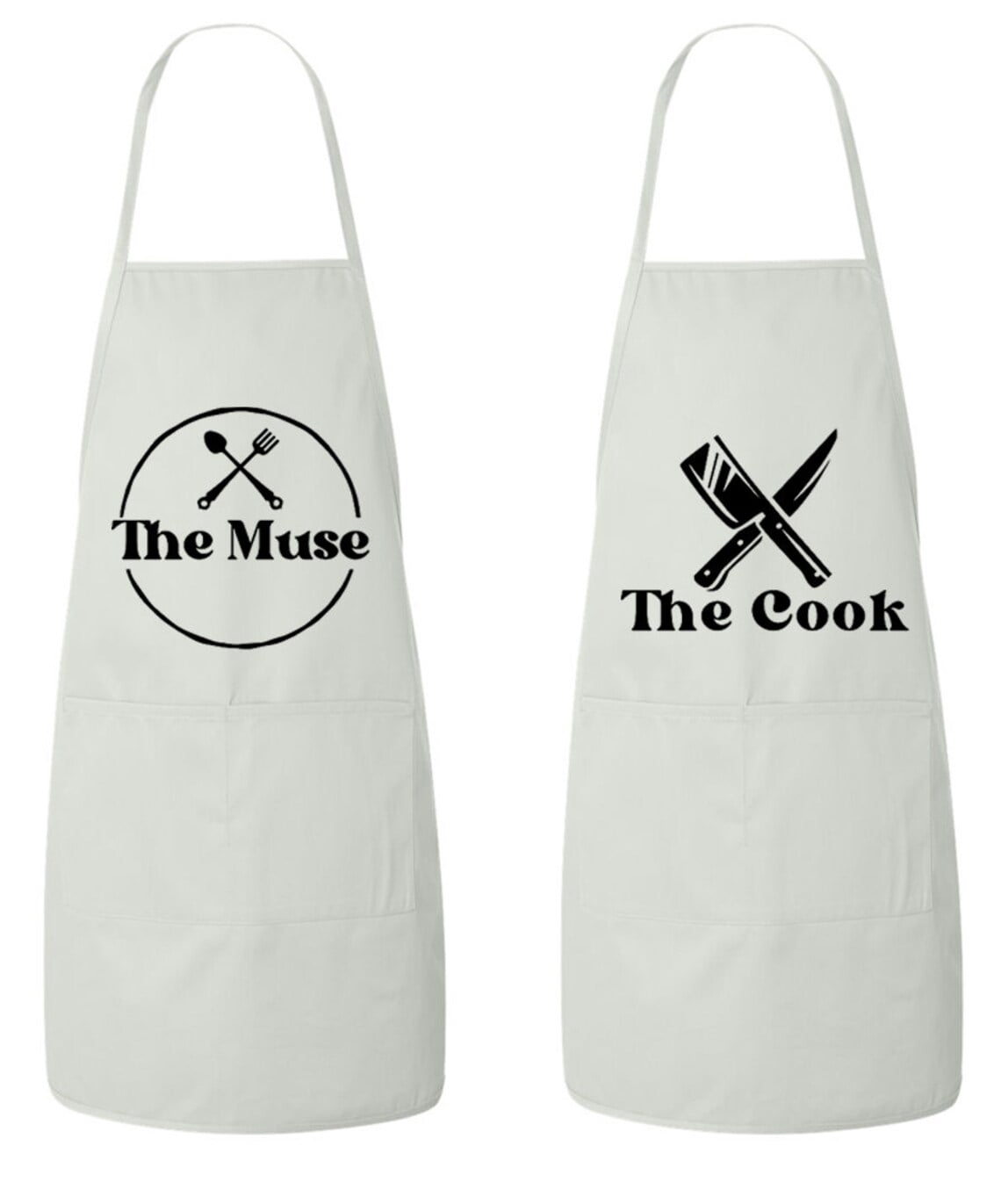 Matching Couples Aprons Set, The Muse & The Cook Aprons Set, Mr and Mrs Aprons, Couples Apron Set, Wedding Gift, Newlywed, Anniversary