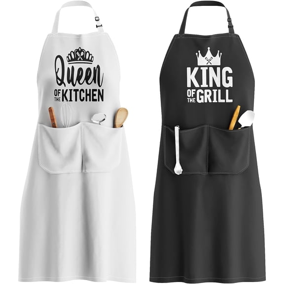 Matching Couples Kitchen Aprons with Deep Pockets and Reinforced Stitching