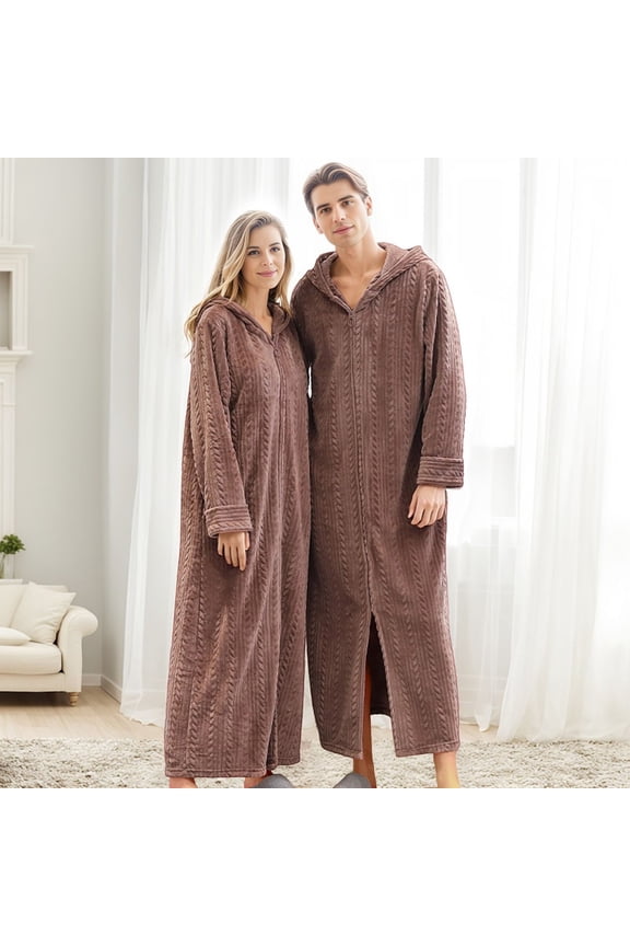 Matching Couples Pajamas Unisex Lightweight Lovers Robes Soft Warm Solid Color Bathrobe Sleepwear Long Sleeve Loungewear with Pockets