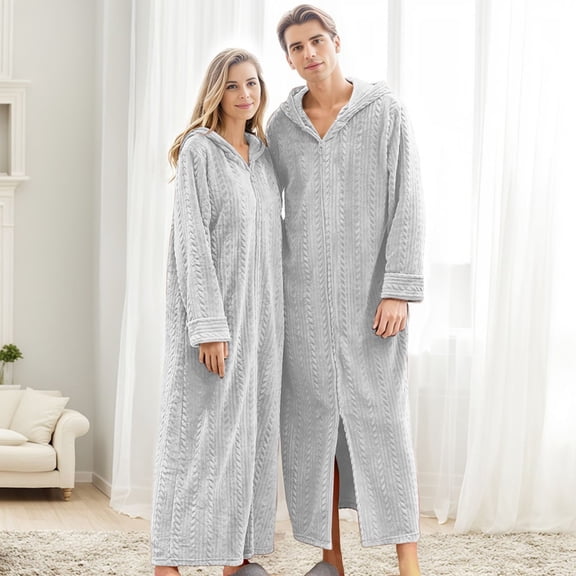 Matching Couples Pajamas Unisex Lightweight Lovers Robes Soft Warm Solid Color Bathrobe Sleepwear Long Sleeve Loungewear with Pockets