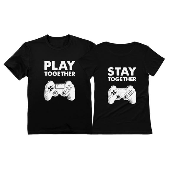 Matching Couples Shirts Play Together Stay Together Funny Gamer Tshirt Valentine Men Black Large / Women Black Small