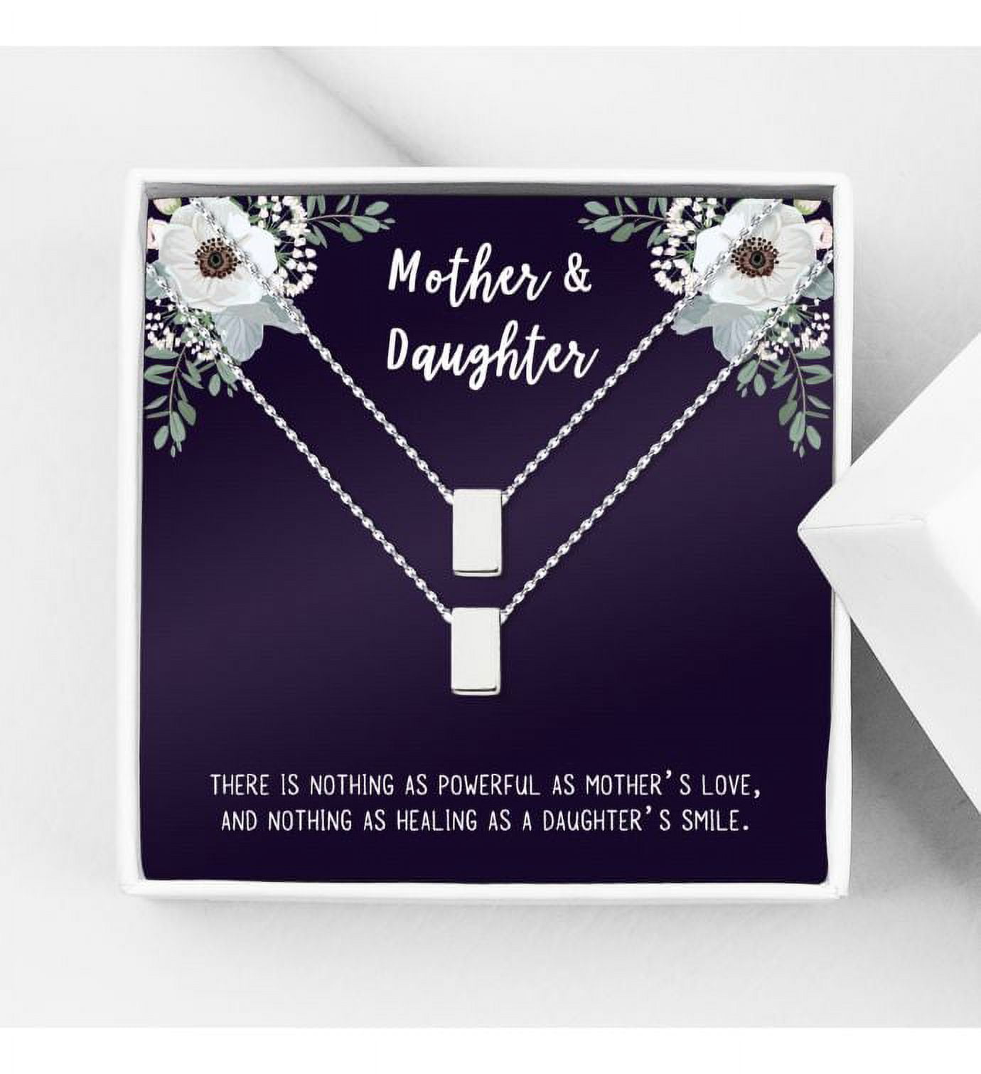 Matching Cube Card Necklace, Matching Mother's Day Gift for Her, Mom and Daughter Jewelry, Mom and Daughter Cube Necklaces [Silver Cube, No-Personalized Card]