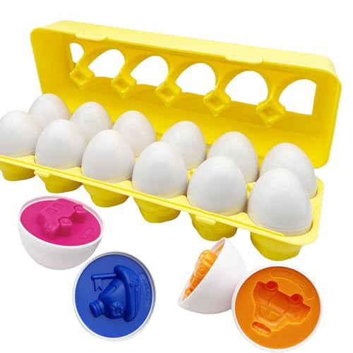 Matching Egg Toy Set - 12 Play Eggs Toddler Toys - Educational Color and Number Recognition Skills -Learning Egg Game Puzzle for Toddlers (Transportation Vehicles)