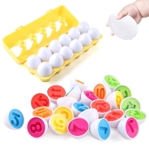 Matching Eggs 12 pcs Set Color & Shape Recoginition Sorter Puzzle for Toddlers Easter Travel Game Early Learning Educational Fine Motor Skill Montessori Gift for 1+ Year Old Kids