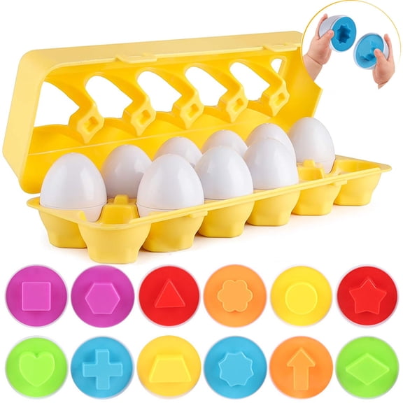 Matching Eggs 12 pcs Set Color & Shape Recoginition Sortere Skills Study Toys for Toddlers Easter Travel Game Early Learning Educational Fine Motor Skill Montessori Gift
