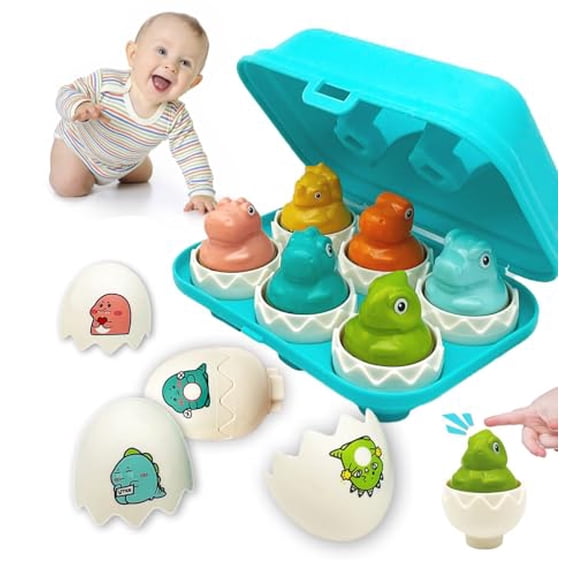 Matching Eggs 6 pcs Set Baby Toys Color & Shape Recoginition Sorter Puzzle for Toddlers Early Learning Educational Fine Motor Skill Montessori Gift for 3 Year Old Kids (Dinosaur Eggs)