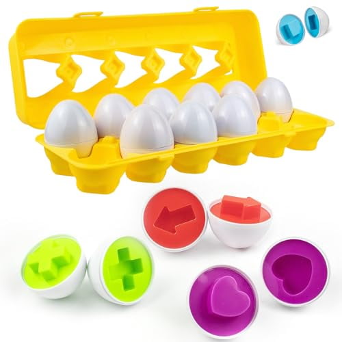 Matching Eggs Easter Egg 12pcs Set Color & Shape Recoginition Sorter Puzzle Toys Montessori Gifts for Boys Girls