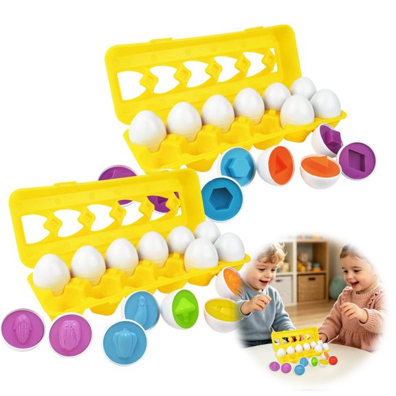 Matching Eggs Montessori Geometric Eggs Color & Shape Recognition Toy, Fine Motor Skills Shape Sorter Puzzle, Easter Eggs Toys Gifts for People, Easter Basket Stuffers Yellow 1