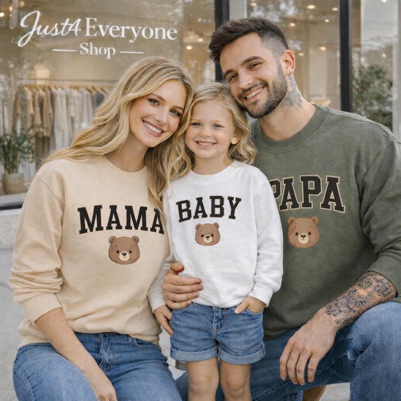 Matching Family Bear Sweatshirts, Mama Papa Baby Sweater Set, Cute Bear — free download