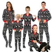 BAOZHU Matching Family Christmas Onesie Pajama Set with Pockets Zipper Front Hooded Footed One-Piece Pjs Printed Loungewear Sleepwear Holiday Jumpsuits for Kids 6T
