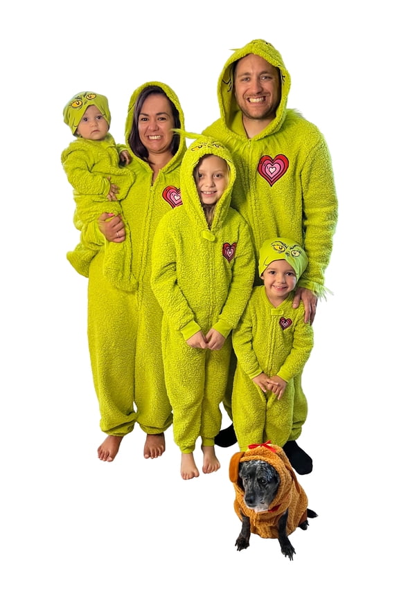 Matching Family Christmas Pajamas, Kid's Grinch Union Suit - X-Small, 4/5