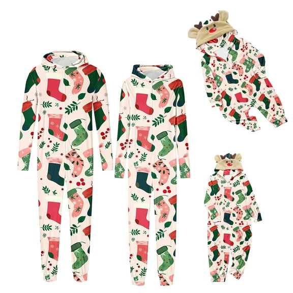 Matching Family Christmas Pajamas Long Sleeve Cute Print Onesie Hoodie Jumpsuit Fall Winter Jumpsuit With Pockets,Multicolor 3,Kid:7 Years