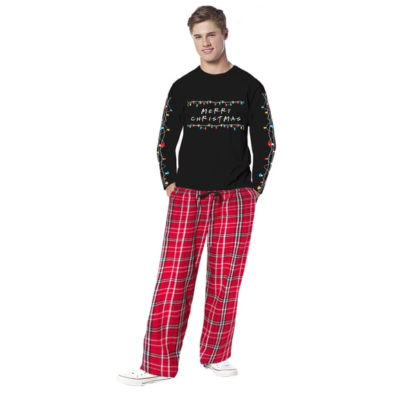 Awkward Styles Men's L Long Sleeve 2-Piece Matching Family Christmas Pajamas, Red Bottom/Black Top