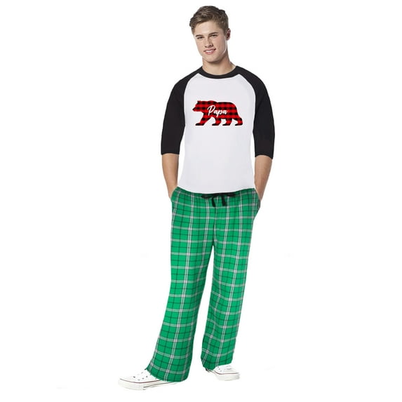 Matching Family Christmas Pajamas Men's Red Gingham Bear 2-Piece Pajama Set