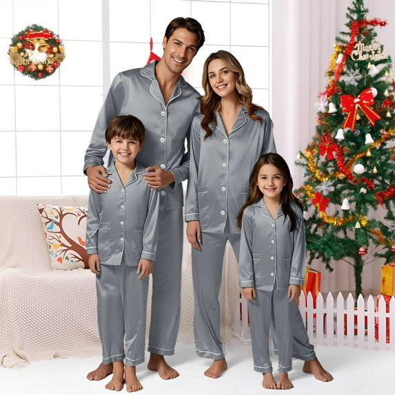 Matching Family Christmas Pajamas Satin Pjs Long Sleeve Button down Holiday Nightwear Christmas Pajama Set Christmas Pajamas Mens