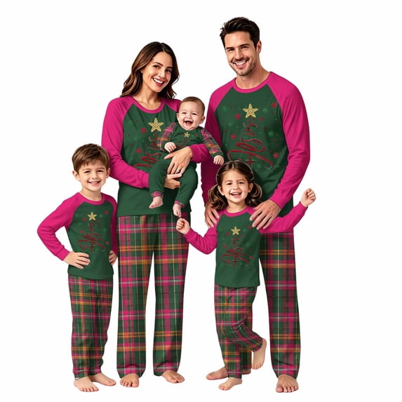 Matching Family Christmas Pajamas Set, Jesus Tree Pattern Rose Raglan Black Tops Plaid Pants, Sleepwear Mens Loungewear Sets