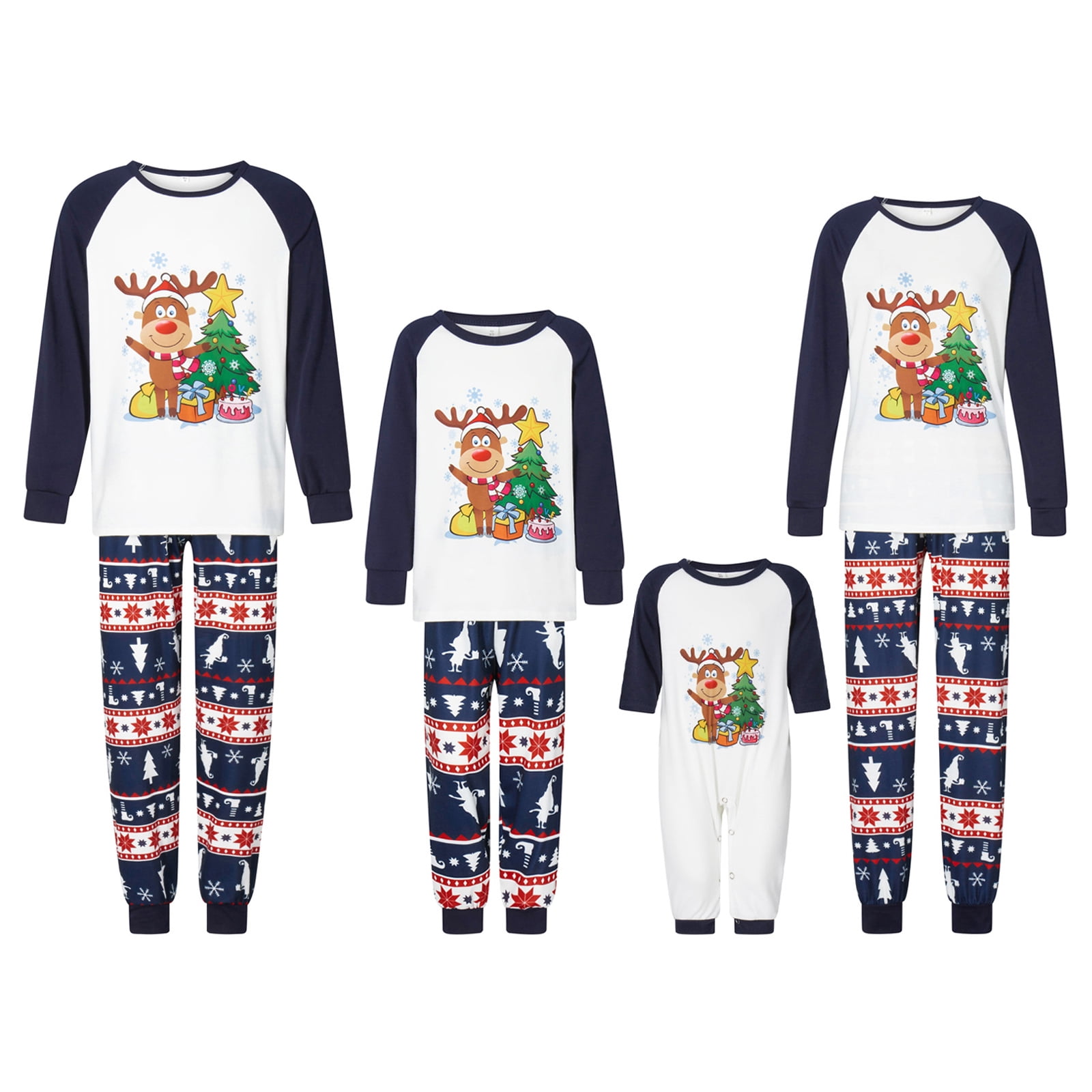 Matching Family Christmas Pajamas Set, Reindeer Plaid Printed Xmas PJs ...