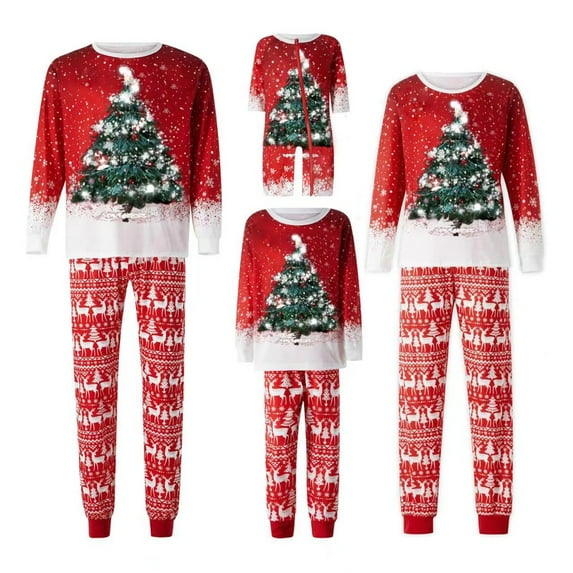 Matching Family Christmas Pajamas Set, Reindeer Plaid Printed Xmas PJs Loungewear Sleepwear for Women Men Kids