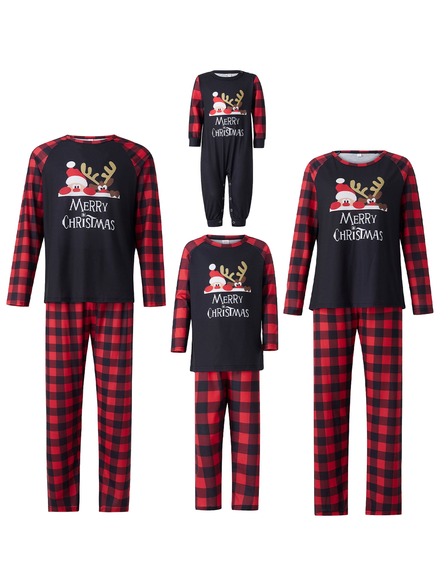 Matching Family Christmas Pajamas Set, Santa Elk Print Long Sleeve ...