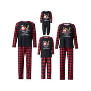 CAITZR Matching Family Christmas Pajamas Set, Santa Elk Print Long Sleeve Letters Print T-shirt with Plaid Pants