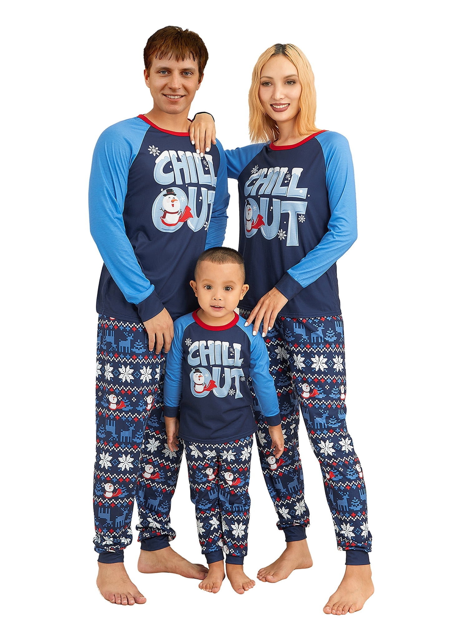 Matching Family Christmas Pajamas Sets, Letter Print Round Neck Long ...