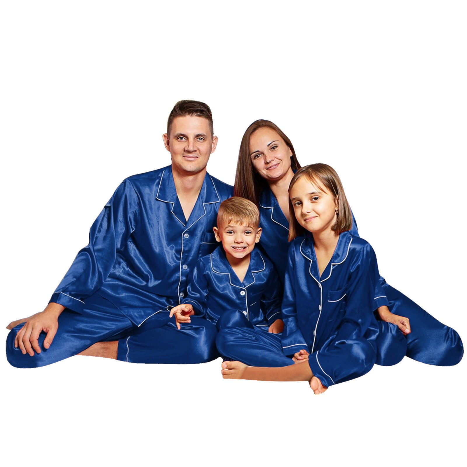 Matching Family Christmas Pajamas Sets Silk Satin Solid Color 2 Piece Long  Sleeve Pj Set Button Sleepwear Pants for Women 