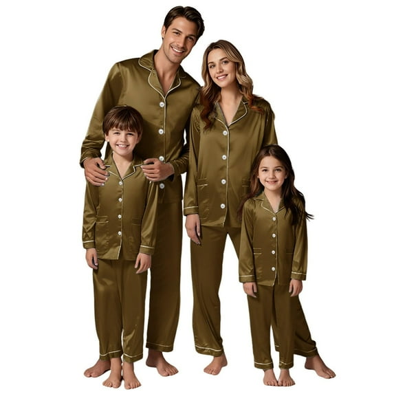 Matching Family Christmas Pajamas Silk Christmas Pajamas Long Sleeve Button down Holiday Casual Matching Pajama Sets Kids Matching Christmas Pajamas