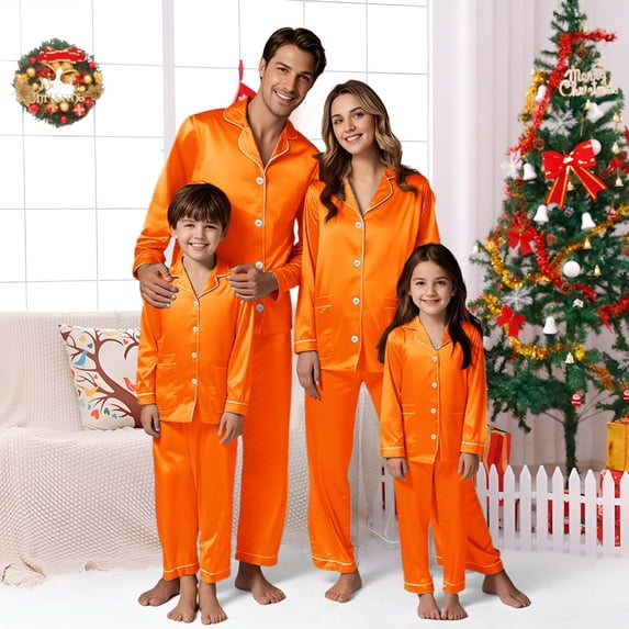 Matching Family Christmas Pajamas Silk Christmas Pjs Long Sleeve Button-Down Loungewear Set Christmas Clothes Christmas Pjs Kids