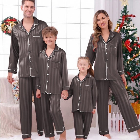 Matching Family Christmas Pajamas Silk Pajamas Long Sleeve Button-Down Nightwear Christmas Outfit