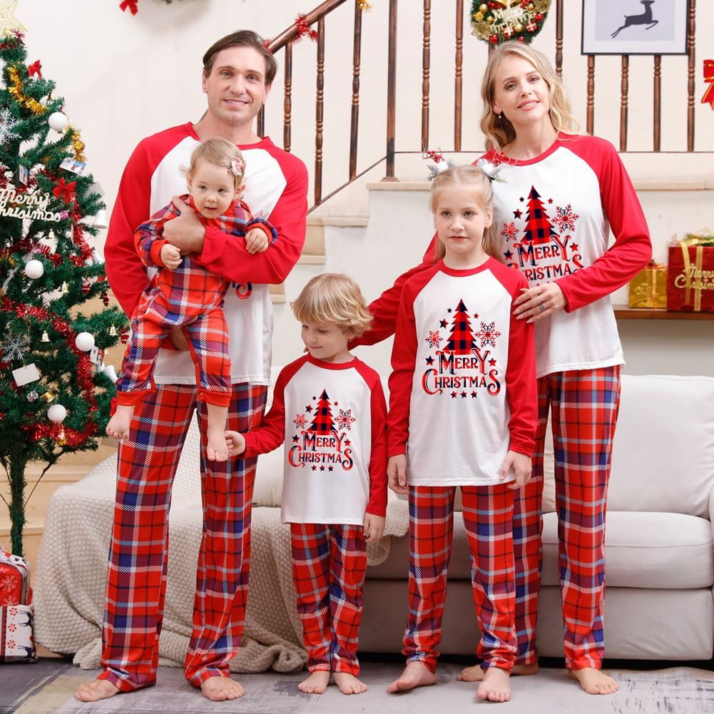 Matching Family Christmas Pajamas Xmas Jammies Clothes Long Sleeve PJs ...