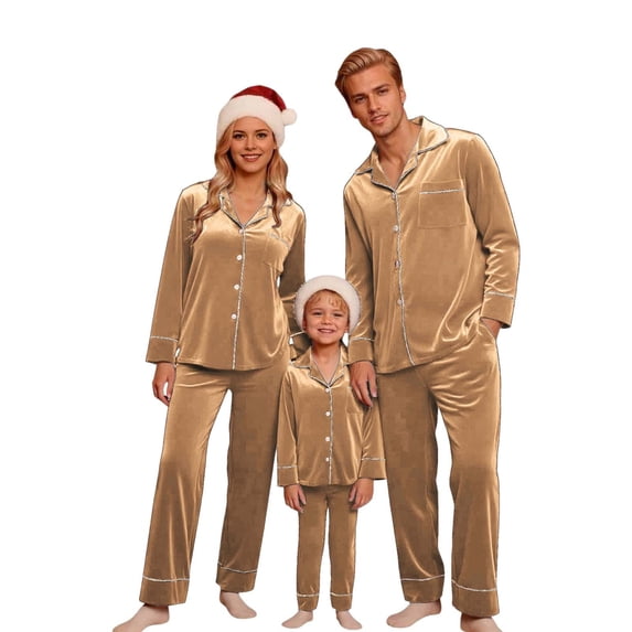 Matching Family Christmas Pjs Velvet Pjs Long Sleeve Button down Nightwear Winter Warm Soft Set Mommy and Me Matching Pajamas
