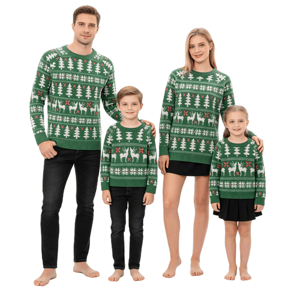 Matching Family Christmas Pullover Sweaters Long Sleeve Snowflake Crewneck Knitted Pullover Tops