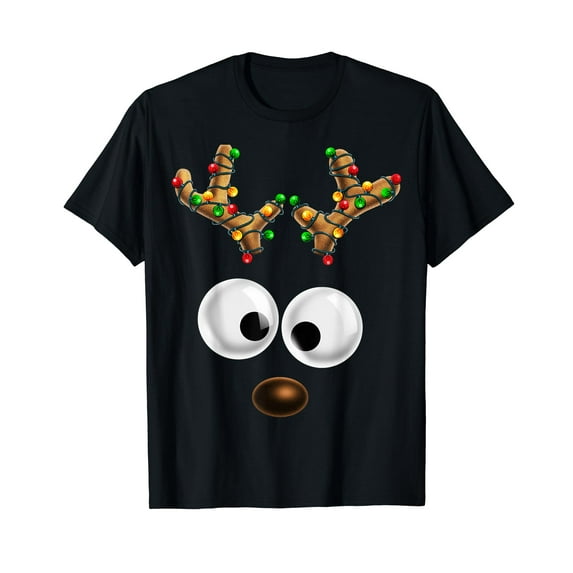 Matching Family Christmas Reindeer Face Christmas Gift T-Shirt Black Tee