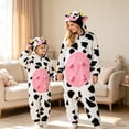 thumbnail image 1 of Matching Family Cow Print Hooded One Piece Soft Flannel Zipper Jumpsuit Loungewear Sleepwear for Mom and Child, 1 of 6