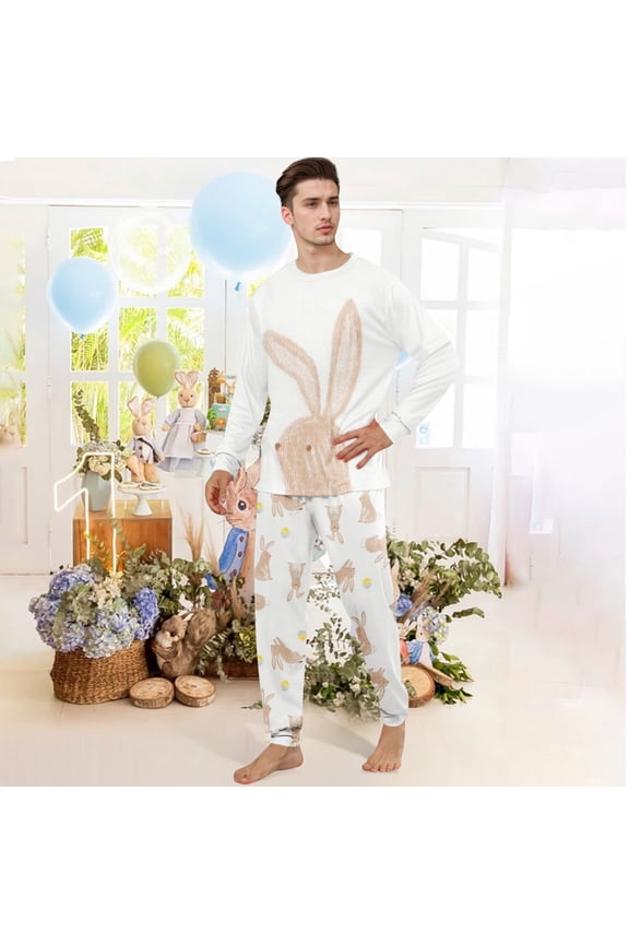 Matching Family Easter Bunny Pajamas Cute White Rabbit Graphic 2 Piece Sleepwear Set Men M