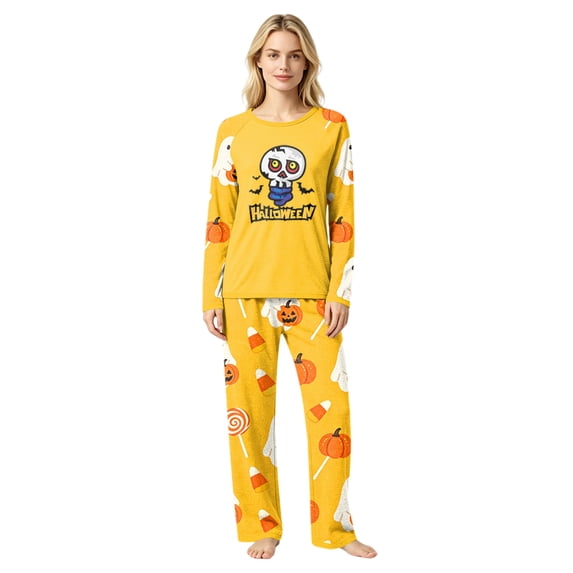 Matching Family Halloween Pajamas PJs Set, Cute Pumpkin Ghost Print Long Sleeve Sleepwear Loungewear Gift for Family Photo Shoot