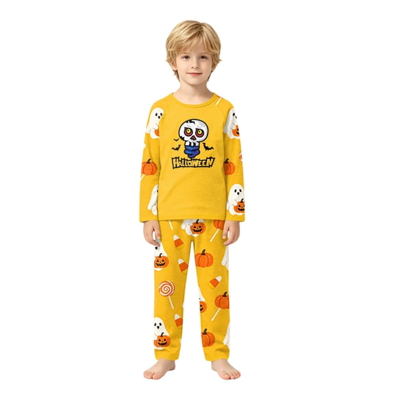 Matching Family Halloween Pajamas PJs Set, Cute Pumpkin Ghost Print Long Sleeve Sleepwear Loungewear Gift for Family Photo Shoot