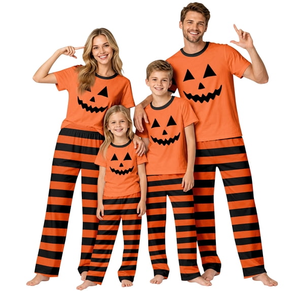 Matching Family Halloween Pajamas Set - 2 piece Pumpkin Face Short Sleeve Tops+Pants Sets,Casual Print Matching Pajamas for Family Halloween Night for M Pjs