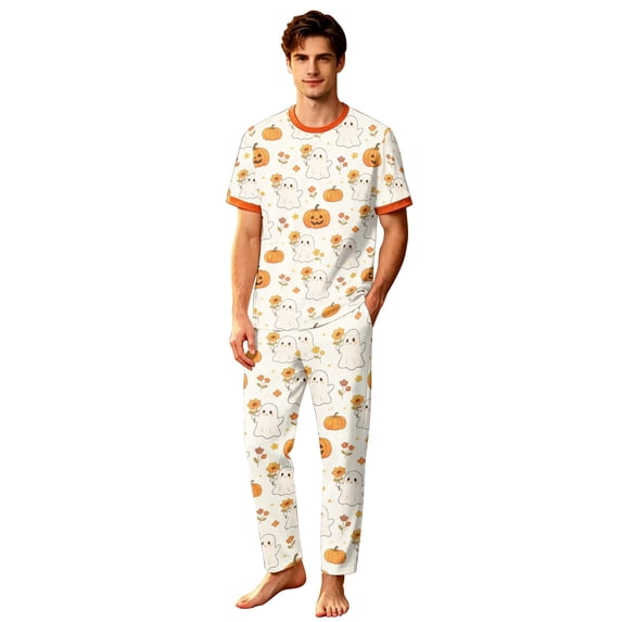 Matching Family Halloween Pajamas Set - Cute Pumpkin Print 2-Piece PJS for Adults & Kids | Holiday Family Pajamas Men XL