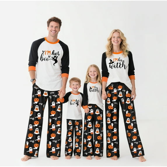 Halloween Pajama Set Long Sleeves and Pants Two-Piece Set Holiday Pajamas Cute Pumpkin Ghost Spider Skull Print Pajamas Pajamas Unisex Couple Outfit Family Pajamas,Man M