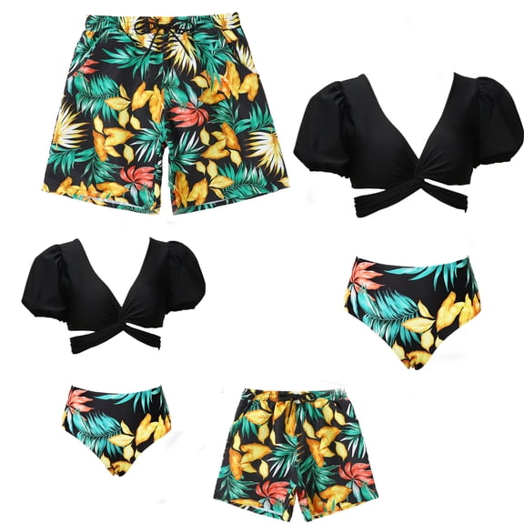 Matching Family Hawaiian Swimsuit Mother Daughter Matching Swimwear Daddy Son Swim Trunks