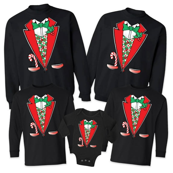Matching Family Merry Christmas Sweaters - Xmas Tuxedo Family Christmas Sweatshirt - Mom Dad Kid Baby Christmas 2020 Outfits