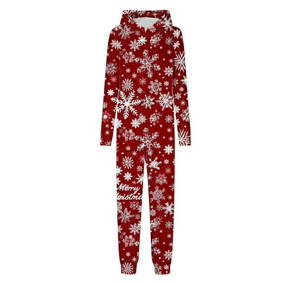 Matching Family Outfits Christmas Full Winter Zip Up Cute Print Long Sleeve Soft Sweatshirt Hooded Soft Loungewear Pjs Set,Red 2,Mom:L