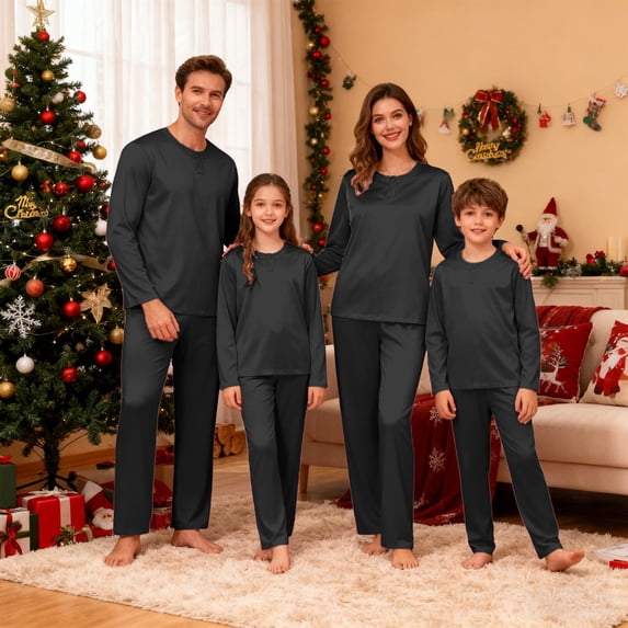 Matching Family Pajama Sets Silk Christmas Pajamas Long Sleeve Crew Neck Soft Loungewear 2 Piece Christmas Family Pjs
