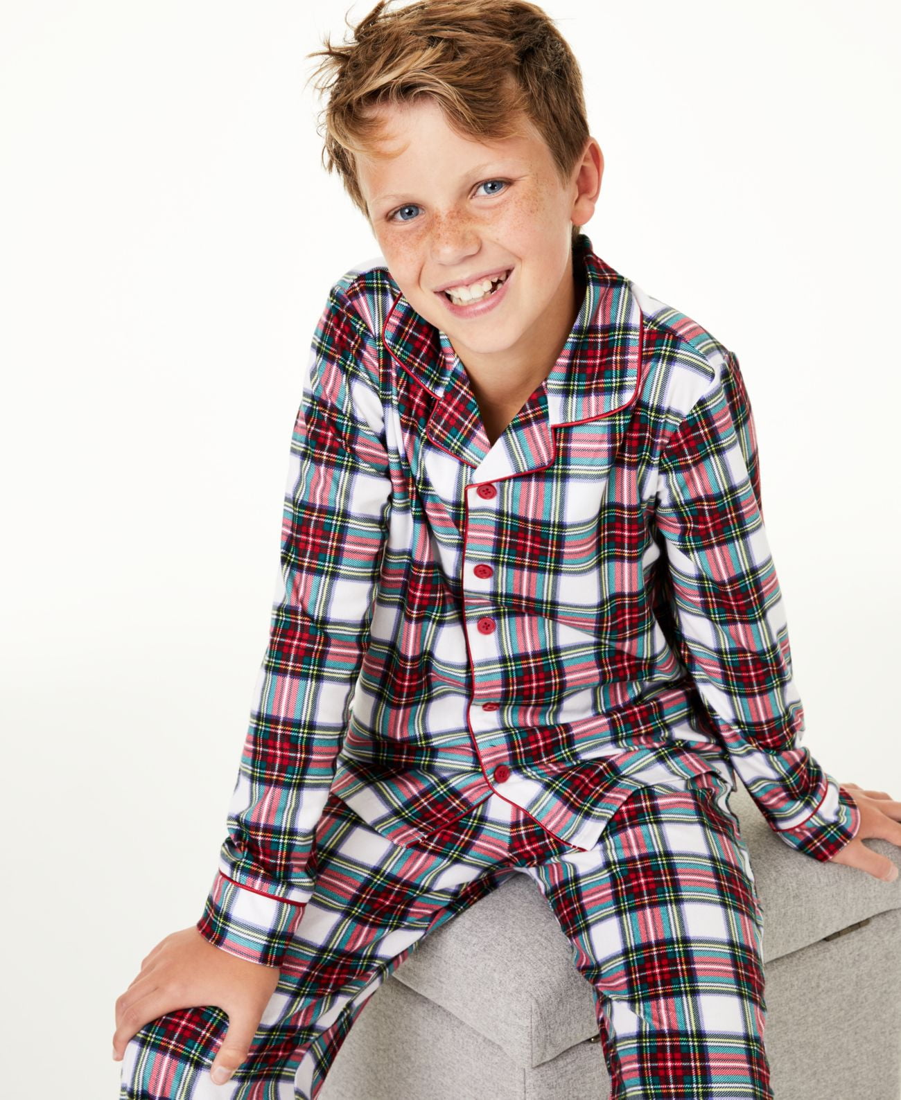 Family Pajamas Toddler Little Big Boys 2 p Stewart Plaid White 4 5