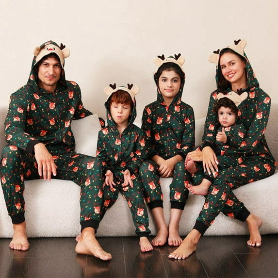 Matching Family Pajamas Sets, Christmas One-Piece Jumpsuit Zipper PJ's Cute Romper Xmas Sleepwear