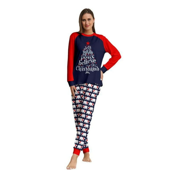 Matching Family Pajamas Sets Christmas PJ's Letter Plaid Printed Long Sleeve Tee and Bottom Loungewear or One-Piece Jumpsuit