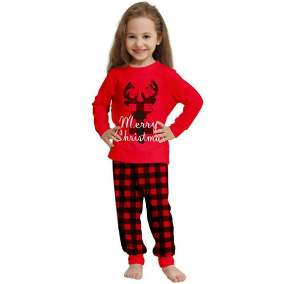 Matching Family Pajamas Sets Christmas PJ's Letter Plaid Printed Long Sleeve Tee and Bottom Loungewear or One-Piece Jumpsuit