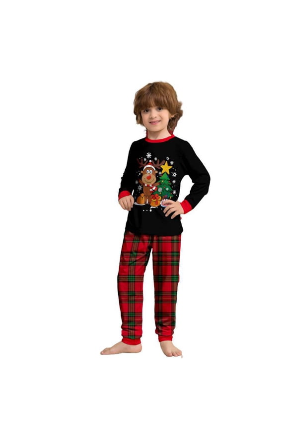 Matching Family Pajamas Sets Christmas PJ's Letter Plaid Printed Long Sleeve Tee and Bottom Loungewear or One-Piece Jumpsuit